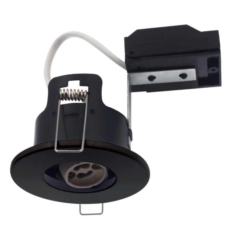 Black open back fixed fire rated downlight